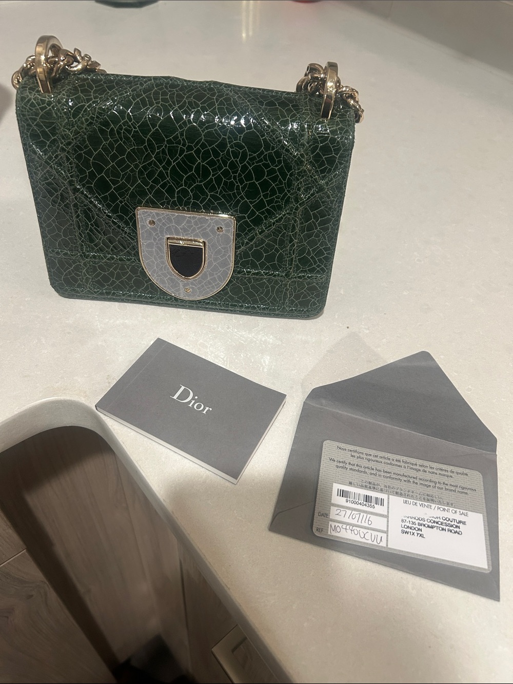 Dior Dark Green Patent Leather Crossbody with Gold Chain